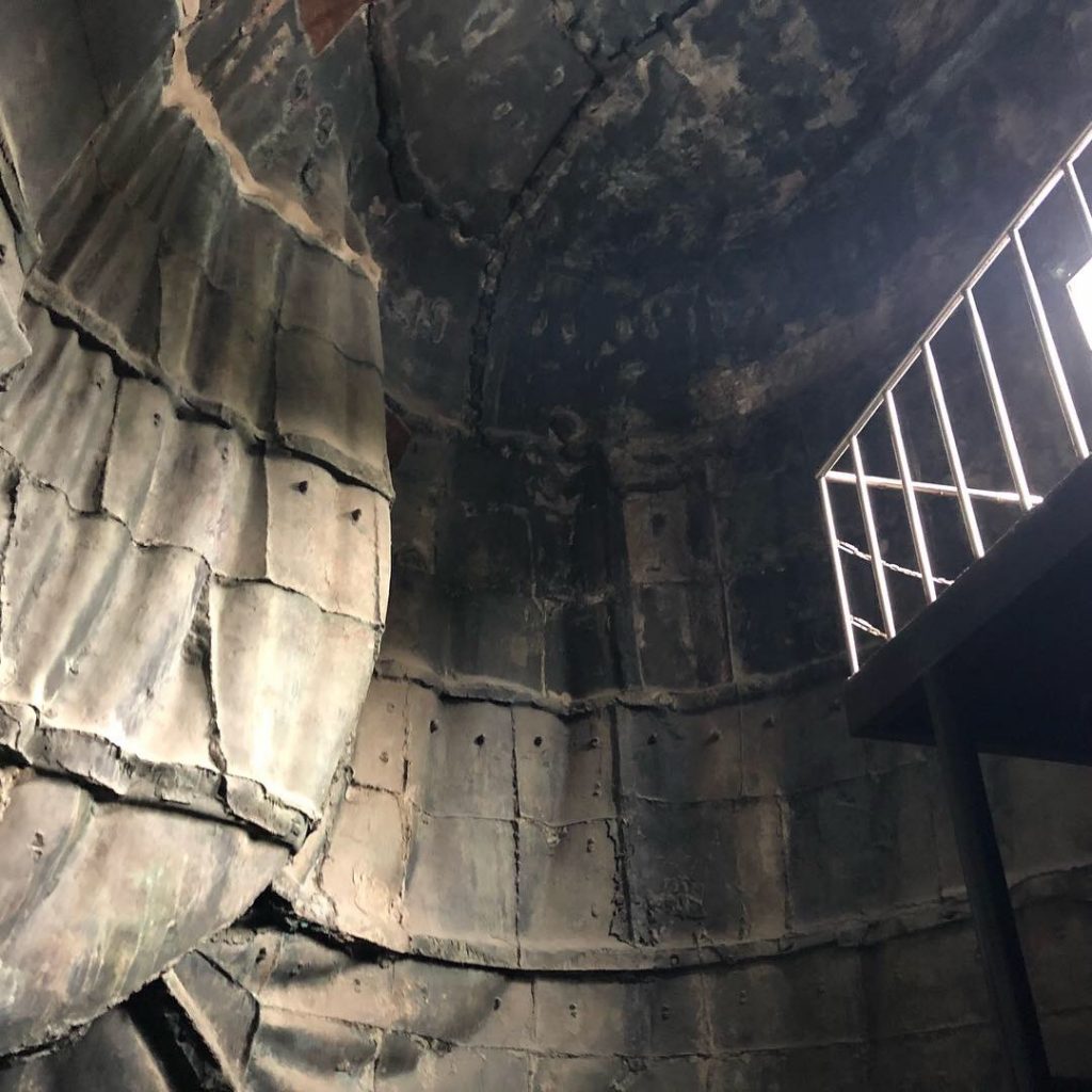 A look inside the daibutsu. You can see all the pieces of bronze bolted together from the inside.