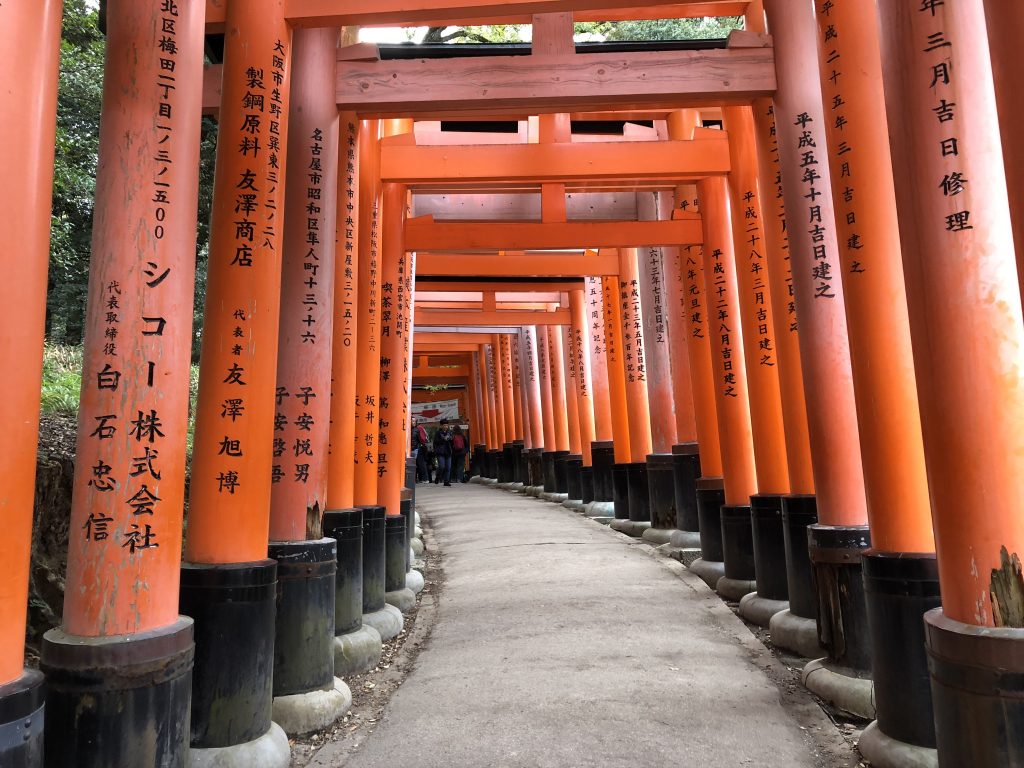 Another photo of the torii tunnel. You can see the company names from this angle.